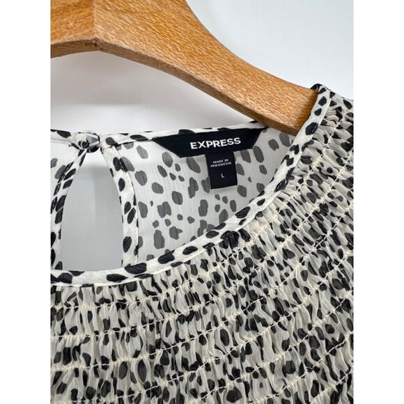 Express Womens Smocked Neck Chiffon Blouse Ruffle Sleeves animal Size large - Picture 2 of 5